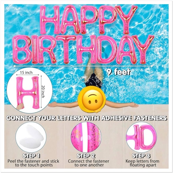 Pink & Gold 20'' Happy Birthday Pool Float Letters - Picture 2 of 9
